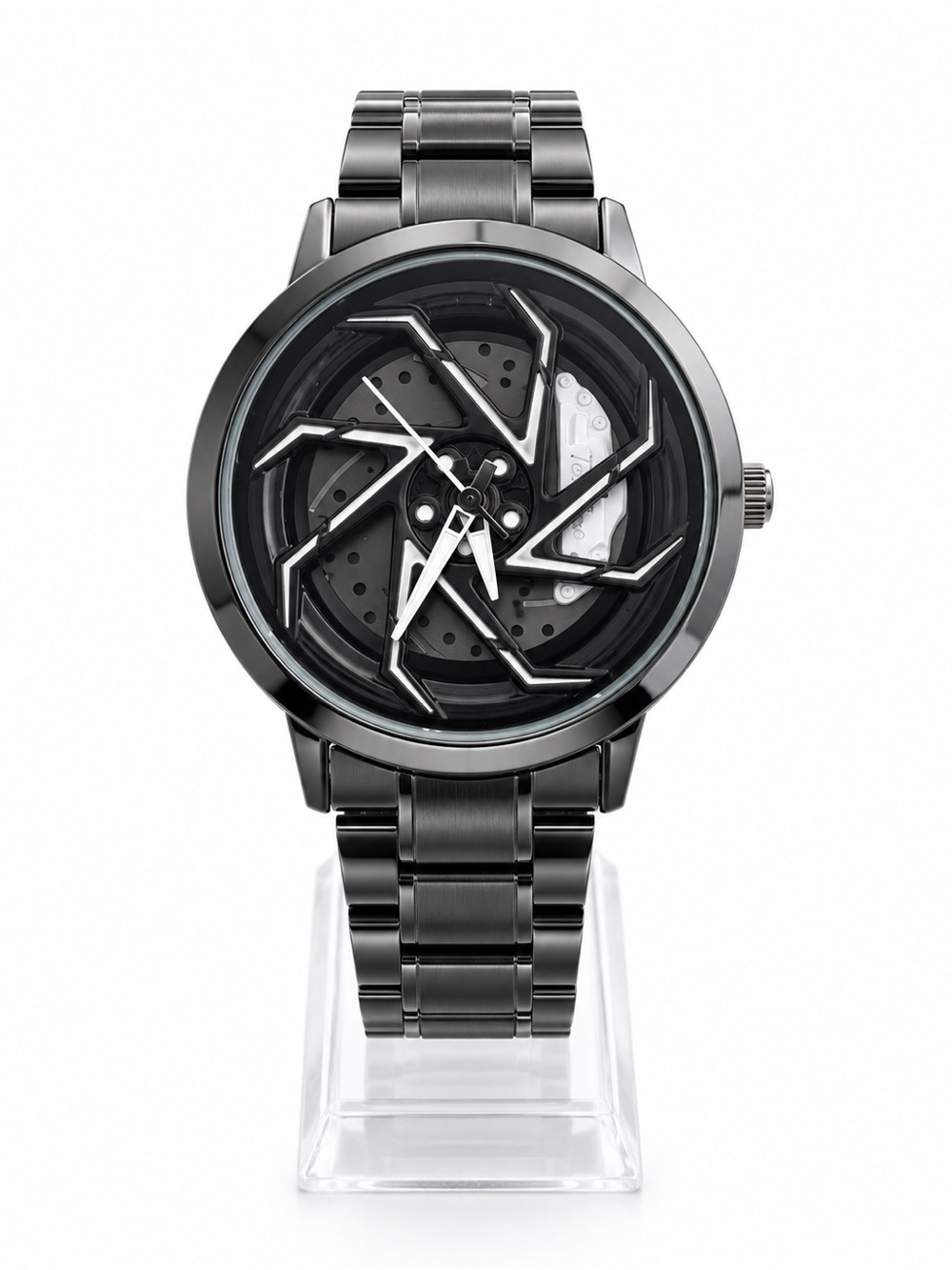 Black Car Rim Wheel Dial Watch Gunmetal Automotive Style Men’s Watch